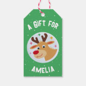 Cute Reindeer Snowflakes Kid`s Name Christmas Cadeaulabel (Achterkant)