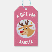 Cute Reindeer Snowflakes Kid`s Name Christmas Cadeaulabel (Voorkant)