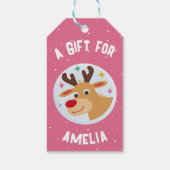 Cute Reindeer Snowflakes Kid`s Name Christmas Cadeaulabel (Achterkant)