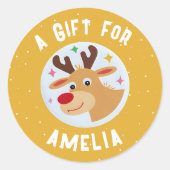 Cute Reindeer Snowflakes Kid`s Name Christmas Ronde Sticker (Voorkant)