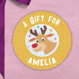Cute Reindeer Snowflakes Kid`s Name Christmas  Ronde Sticker