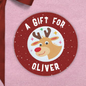 Cute Reindeer Snowflakes Kid`s Name Christmas  Ronde Sticker