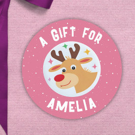 Cute Reindeer Snowflakes Kid`s Name Christmas  Ronde Sticker