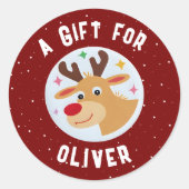 Cute Reindeer Snowflakes Kid`s Name Christmas  Ronde Sticker (Voorkant)