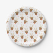 Cute Reindeer Snowflakes Pattern Sinaasappel Papieren Bordje (Voorkant)