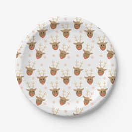 Cute Reindeer Snowflakes Pattern Sinaasappel Papieren Bordje
