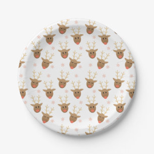 Cute Reindeer Snowflakes Pattern Sinaasappel Papieren Bordje