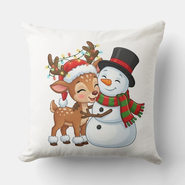 Cute Reindeer & Snowman Christmas Pillow Kussen (Voorkant)