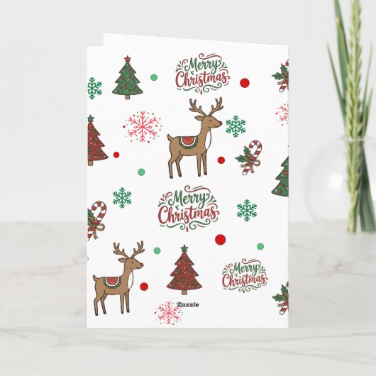 Cute Reindeer & Tree Merry Christmas Holiday Card Kaart (Achterkant)