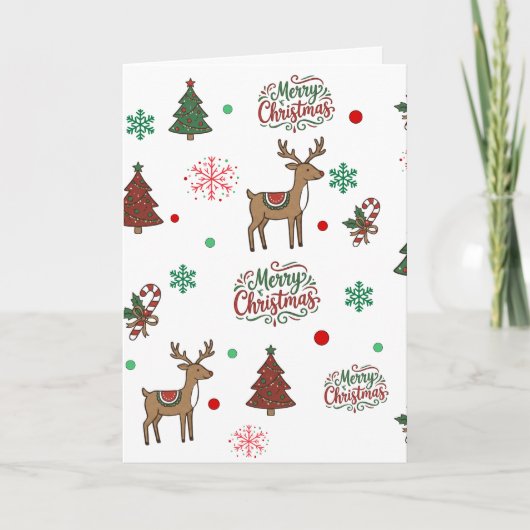 Cute Reindeer & Tree Merry Christmas Holiday Card Kaart (Voorkant)
