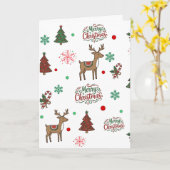 Cute Reindeer & Tree Merry Christmas Holiday Card Kaart (Gele Bloem)