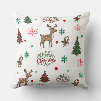 Cute Reindeer & Tree Merry Christmas Pattern Throw Kussen