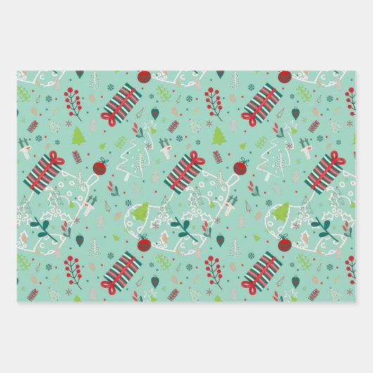 Cute Reindeer, Trees & Snowflakes Festive Design Inpakpapier Vel (Voorkant)