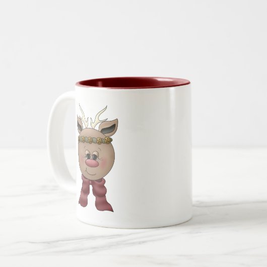 Cute Reindeer Tweekleurige Koffiemok (Voorkant links)