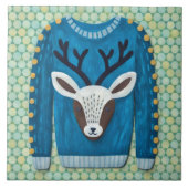 Cute Reindeer Ugly Sweater Holiday Art Tile Tegeltje (Voorkant)