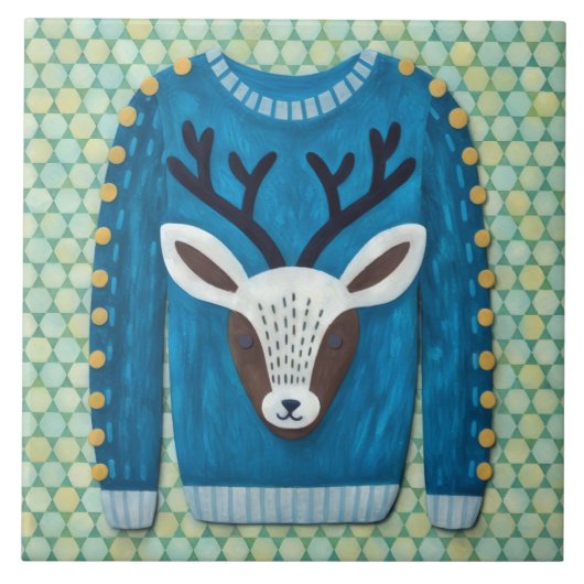 Cute Reindeer Ugly Sweater Holiday Art Tile Tegeltje (Voorkant)