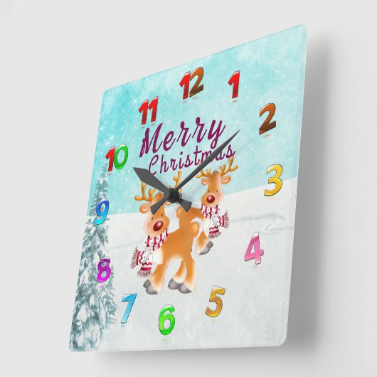 Cute Reindeer Vierkante Klok (Hoek)