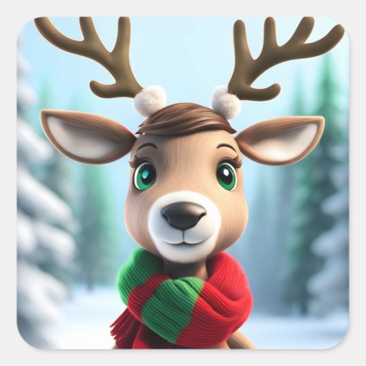 Cute Reindeer Vierkante Sticker (Voorkant)