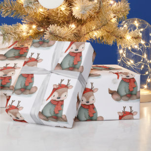 Cute Reindeer Waterverf Pattern Holiday Cadeaupapier