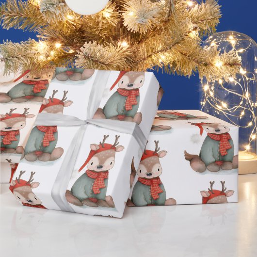 Cute Reindeer Waterverf Pattern Holiday Cadeaupapier (Feestdagen)