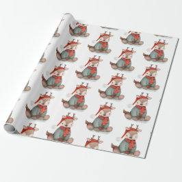 Cute Reindeer Waterverf Pattern Holiday Cadeaupapier