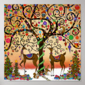 Cute Reindeer Whimsical Ornamenten Poster (Voorkant)