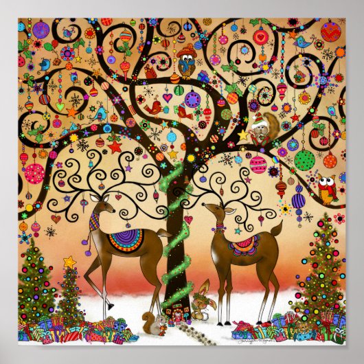 Cute Reindeer Whimsical Ornamenten Poster (Voorkant)