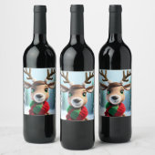 Cute Reindeer Wijn Etiket (Flessen)