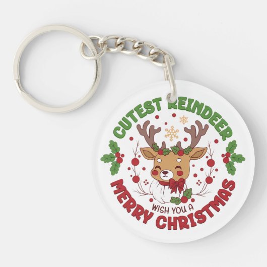 Cute Reindeer Wish You A Merry Christmas Sleutelhanger (Voorkant)