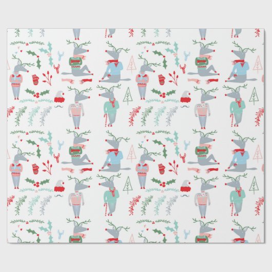 Cute Reindeer Woodland Animal Kerstmis Cadeaupapier (Vlak)