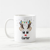 Cute Reindejongen Kerstlampjes Aangepaste naam Koffiemok (Links)