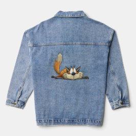 Cute Relaxed Fox Cartoon Denim Jacket