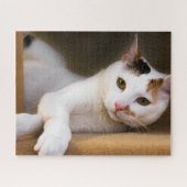 Cute Relaxing White Calico Cat Puzzle Legpuzzel (Horizontaal)