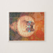 Cute Renaissance-kat met bril en goudketting Legpuzzel (Horizontaal)