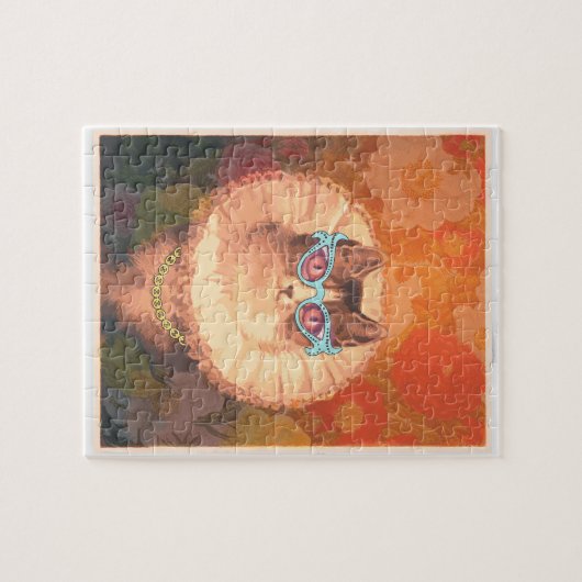 Cute Renaissance-kat met bril en goudketting Legpuzzel (Horizontaal)