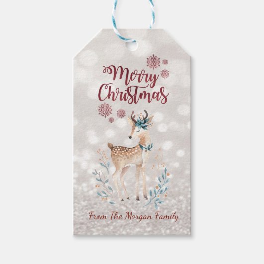 Cute rendier glinsterende bokeh cadeaulabel (Voorkant)