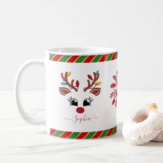 Cute Rendier Kerst Kinderen Heet Chocolade Koffiemok (Met donut)