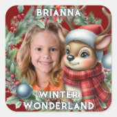 Cute Rendier Kerst Krans  Vierkante Sticker (Voorkant)