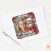 Cute Rendier Kerst Krans  Vierkante Sticker (Envelop)