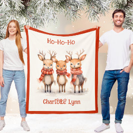 Cute Rendier Kerstdeken voor Kinderen met Naam Fleece Deken
