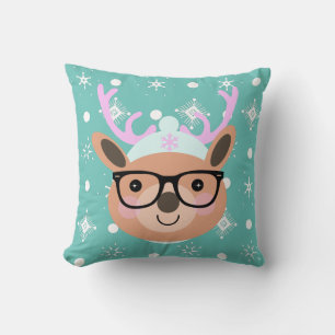 Cute Rendier Kerstfeest Sjaal Hoed Bril    Kussen