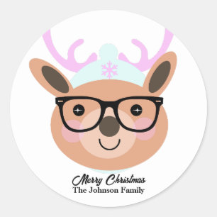 Cute Rendier Kerstfeest Sjaal Hoed Bril  Ronde Sticker