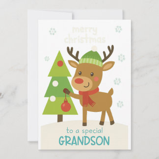 Cute Rendier Kerstkaart voor Kleinzoon