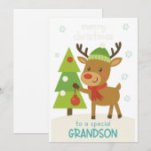 Cute Rendier Kerstkaart voor Kleinzoon (Voorkant / Achterkant)