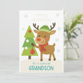 Cute Rendier Kerstkaart voor Kleinzoon (Staand voorkant)
