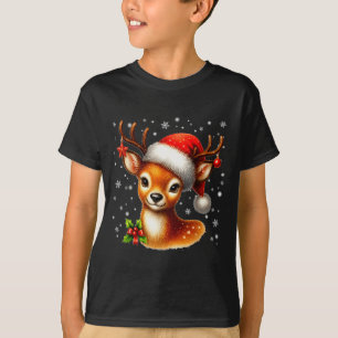Cute Rendier Kerstman Hoed Rode Neus Kerstmis Xmas T-shirt