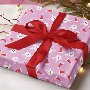 Cute Rendier Kerstmannenhoeden Kerstpatroon Cadeaupapier