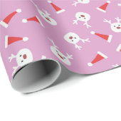 Cute Rendier Kerstmuts Modern Kerstpatroon Cadeaupapier (Rol Hoek)