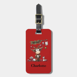 Cute Rendier Kerstvakantie Rode Bagage ID Tag Bagagelabel