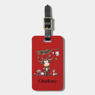 Cute Rendier Kerstvakantie Rode Bagage ID Tag Bagagelabel